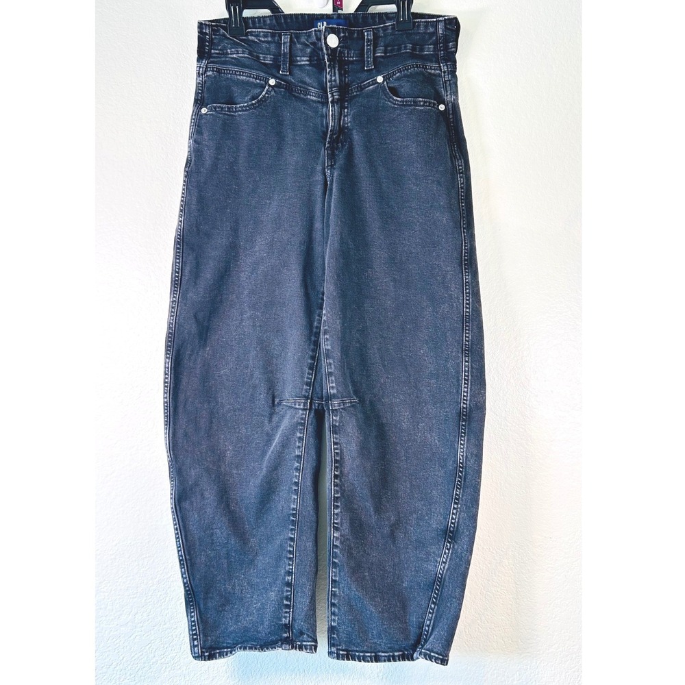 Gap Denim Barrel Streetwear Jeans High Rise Faded Black Tapered Leg 10/30L